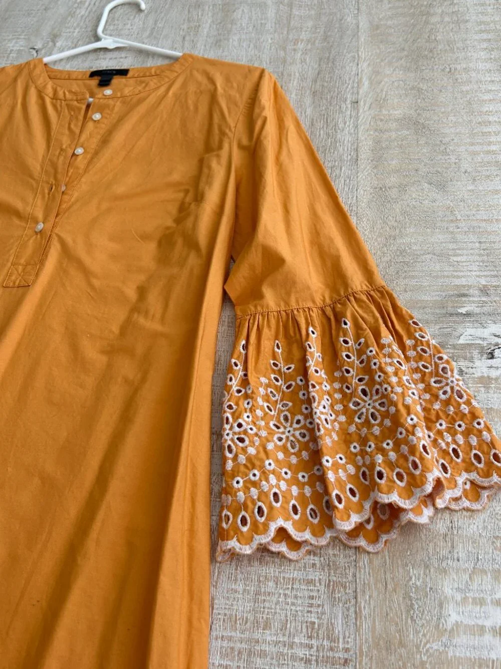J. Crew Marigold Orange Yellow Eyelet Bell Sleeves Embroidered Dress Sz Small